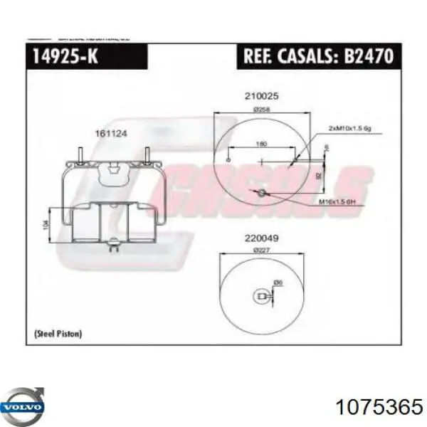 1075365 Volvo muelle neumático, suspensión, eje delantero