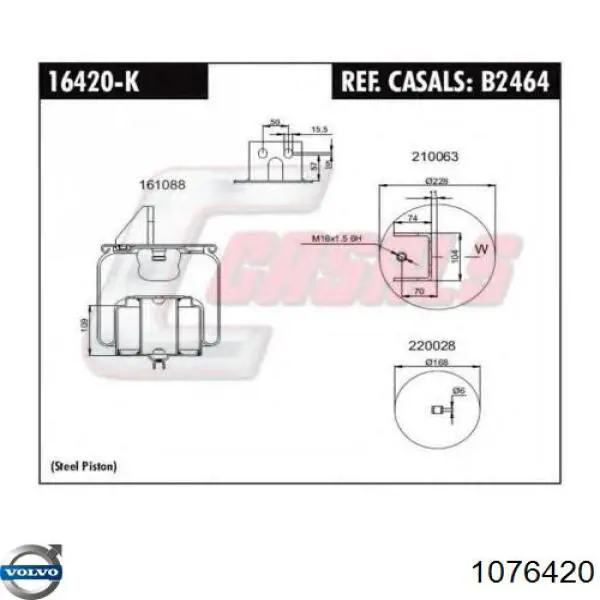 Bolsa neumática del eje Volvo 1076420 precio, desde 88,86 EUR