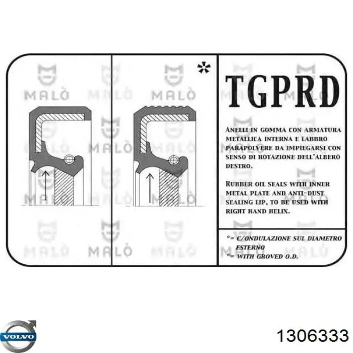 1306333 Volvo Retén del cigüeñal frontal