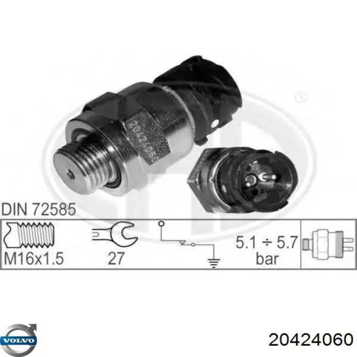 Sensor de presión del sistema de frenos neumáticos 20424060 Volvo