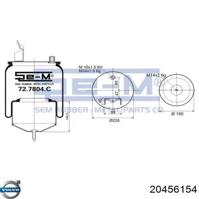 20456154 Volvo muelle neumático, suspensión