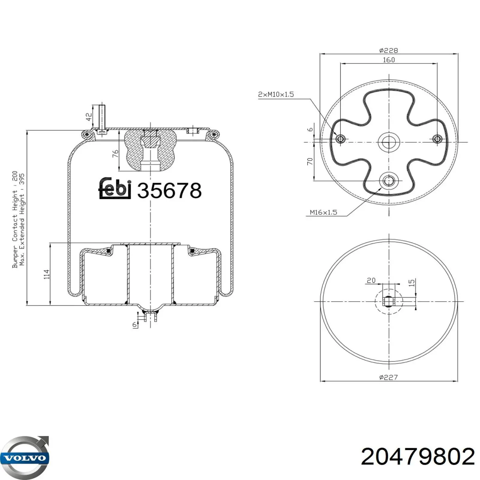 20479802 Volvo muelle neumático, suspensión, eje delantero