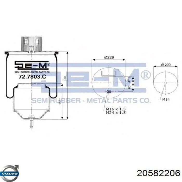 Bolsa neumática del eje Volvo 20582206 precio, desde 65,00 EUR