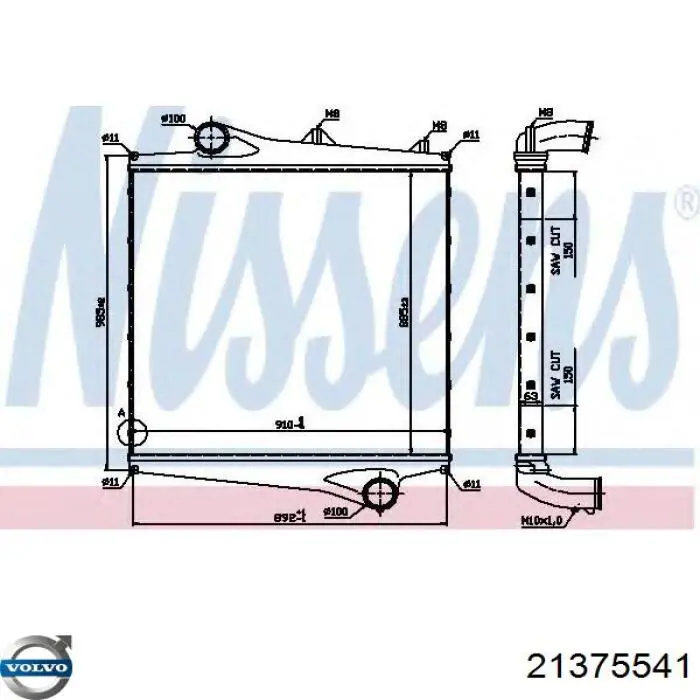 21375541 Volvo radiador de aire de admisión