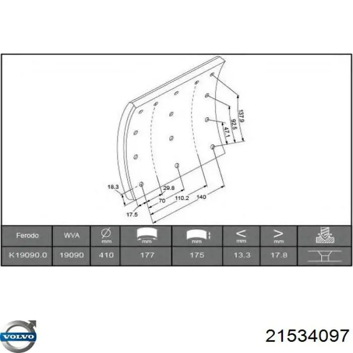 21534097 Volvo Forro de freno delantero (camión)