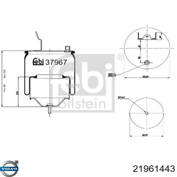 21961443 Volvo muelle neumático, suspensión