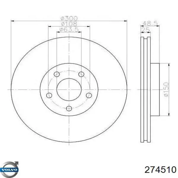 Freno de disco delantero Volvo V40 525, 526
