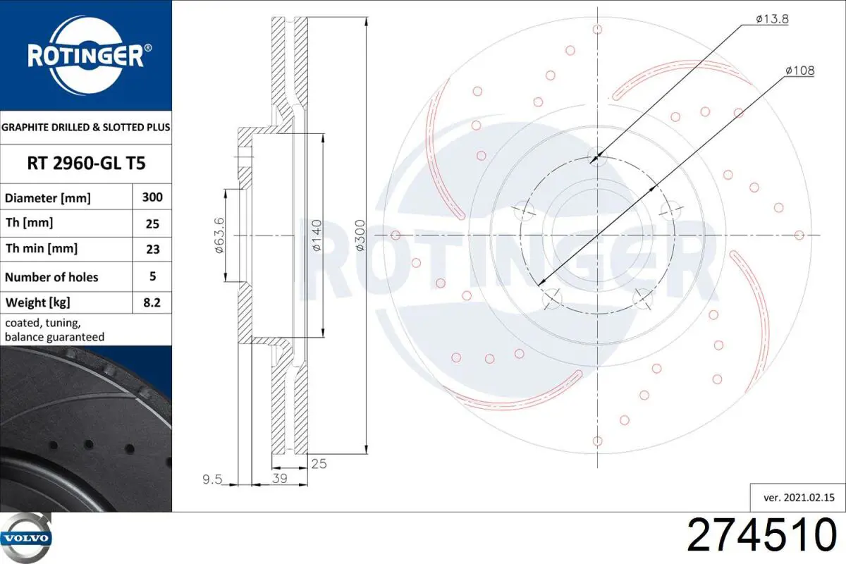 274510 Volvo freno de disco delantero