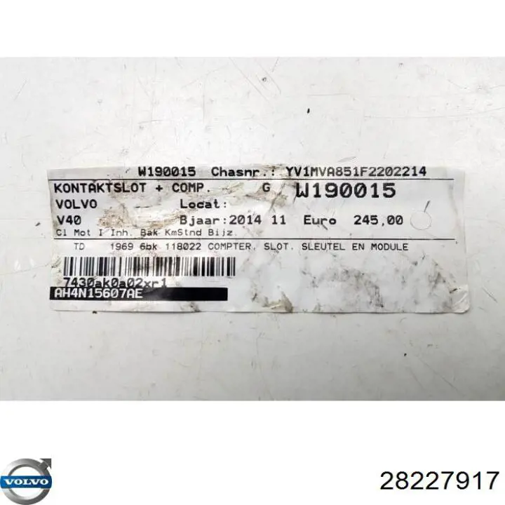 Módulo de control del inmovilizador Volvo 28227917 precio, desde 33,71 EUR