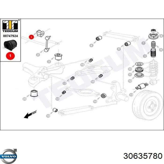 Barra estabilizadora de la suspensión trasero Volvo 30635780 precio, desde 95,83 EUR