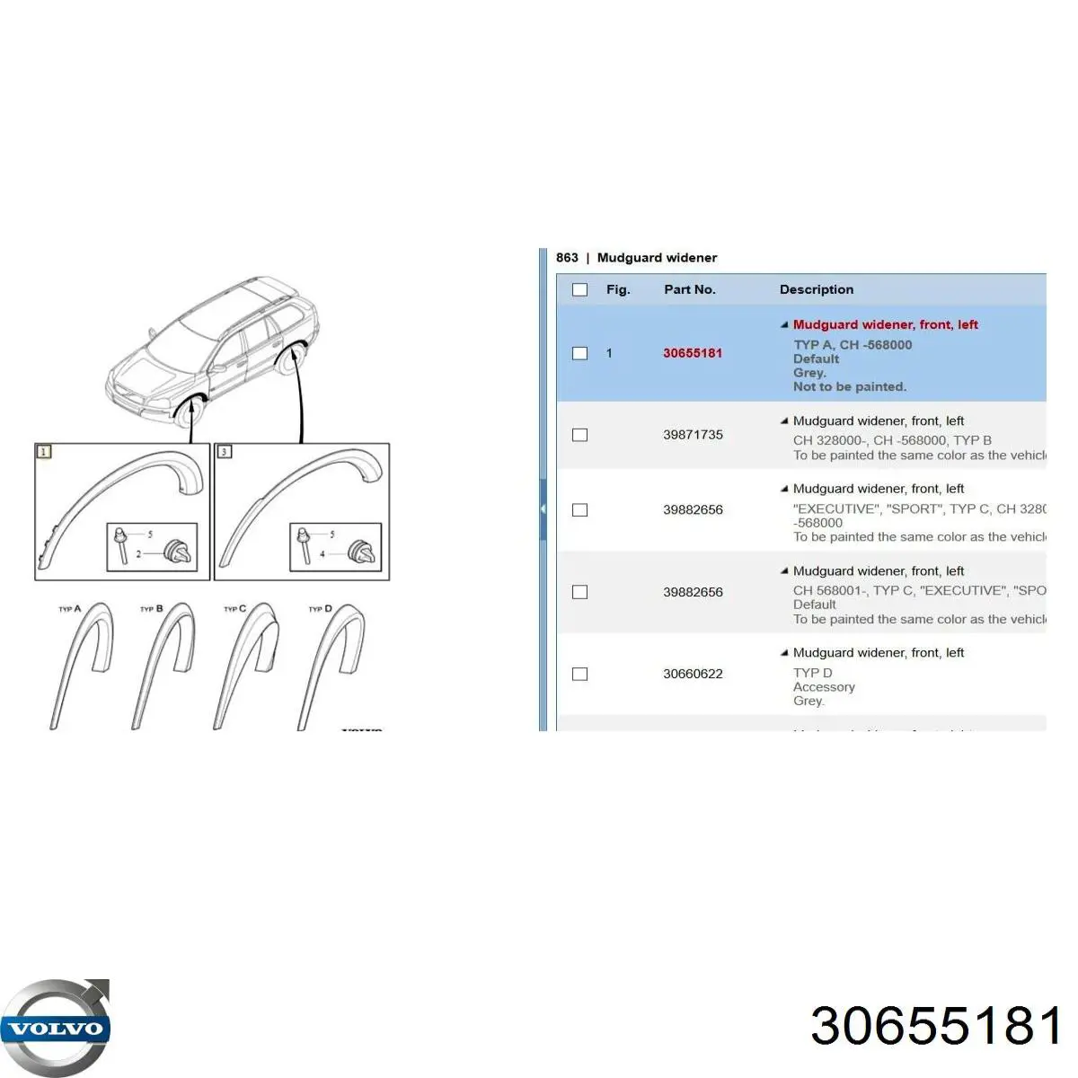 Comprar 30655181 Volvo Extensión de aleta delantera izquierda