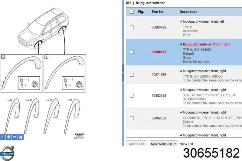 Extensión de la aleta delantera derecha Volvo 30655182 precio, desde 68,24 EUR