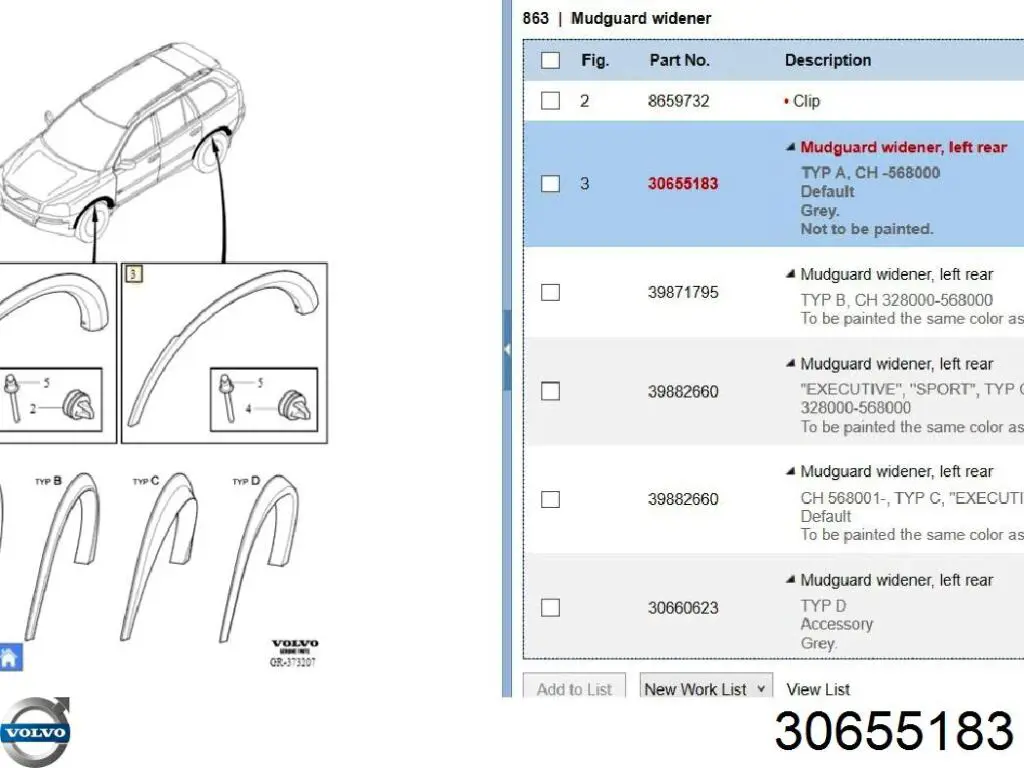 Comprar 30655183 Volvo Extensión de la aleta trasera izquierda