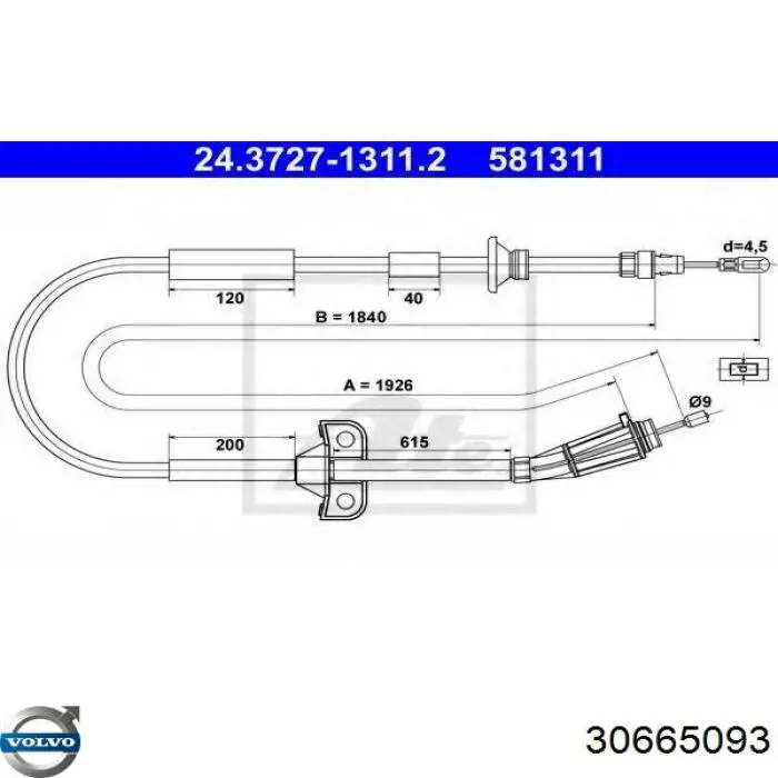 30665093 Volvo cable de freno de mano trasero derecho/izquierdo