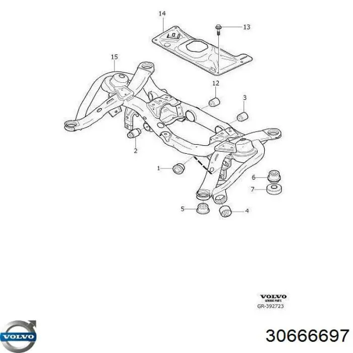 30666697 Volvo suspensión, cuerpo del eje trasero