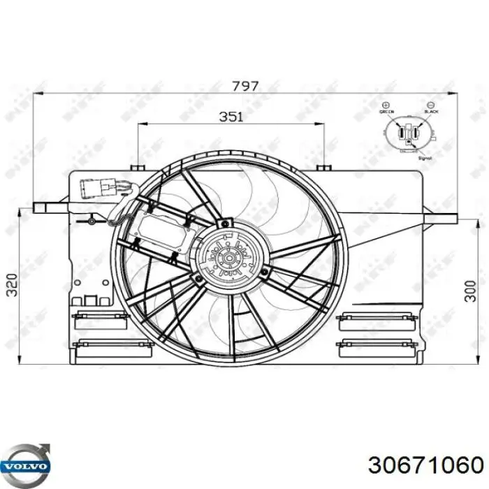 30671060 Volvo difusor de radiador, ventilador de refrigeración, condensador del aire acondicionado, completo con motor y rodete