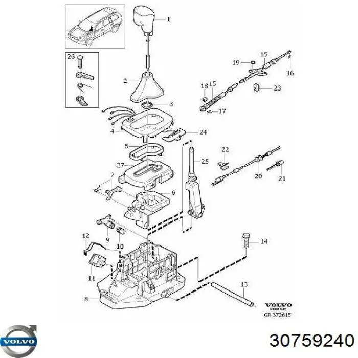 30759434 Volvo cable de accionamiento, caja de cambios (selección de marcha)