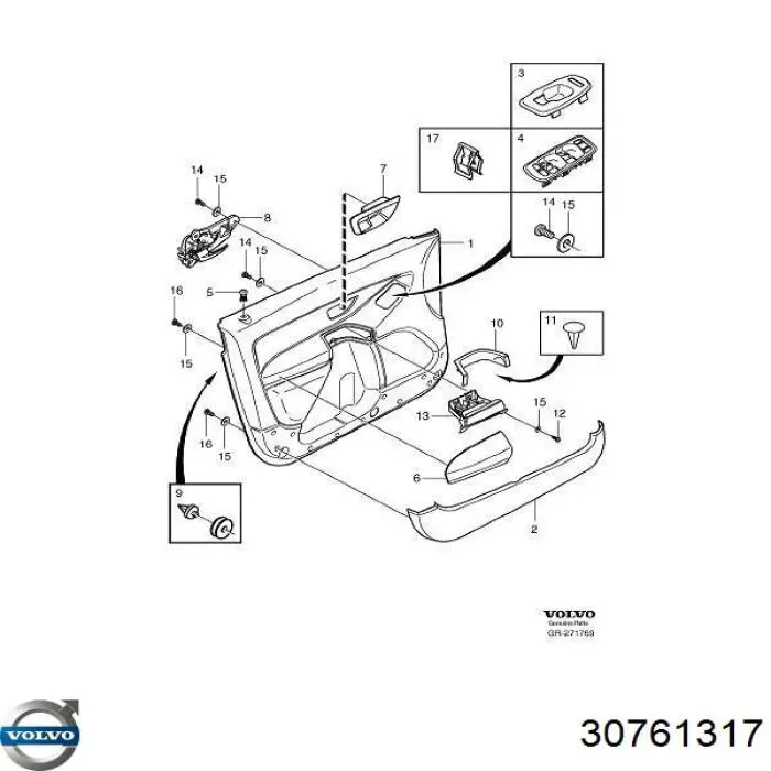 Manecilla de puerta, equipamiento habitáculo, izquierda delantera/trasera Volvo XC90 