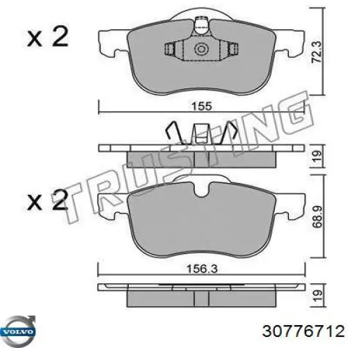 Pastillas freno delanteras Volvo 30776712 precio, desde 28,96 EUR