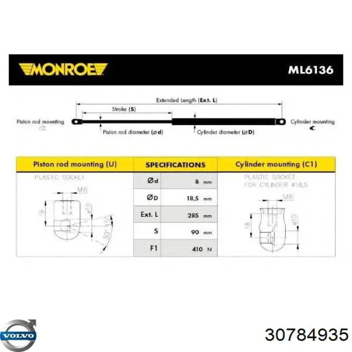 Comprar 30784935 Volvo Amortiguador de capó