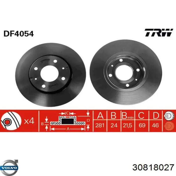 Disco de freno 30818027 Volvo