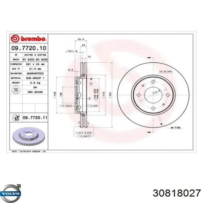 Comprar 30818027 Volvo Freno de disco delantero