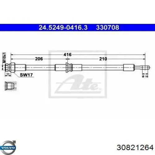 30821264 Volvo tubo flexible de frenos trasero