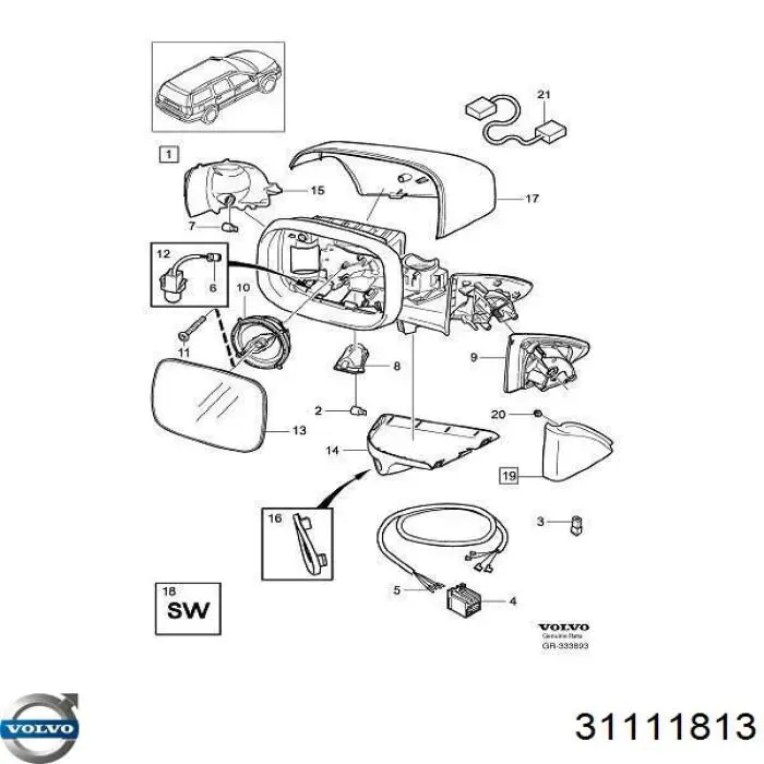 31111813 Volvo luz intermitente de retrovisor exterior izquierdo