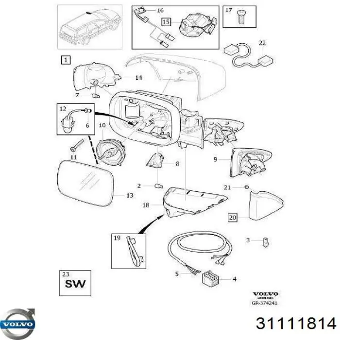 Luz intermitente de retrovisor exterior derecho para Volvo XC90 