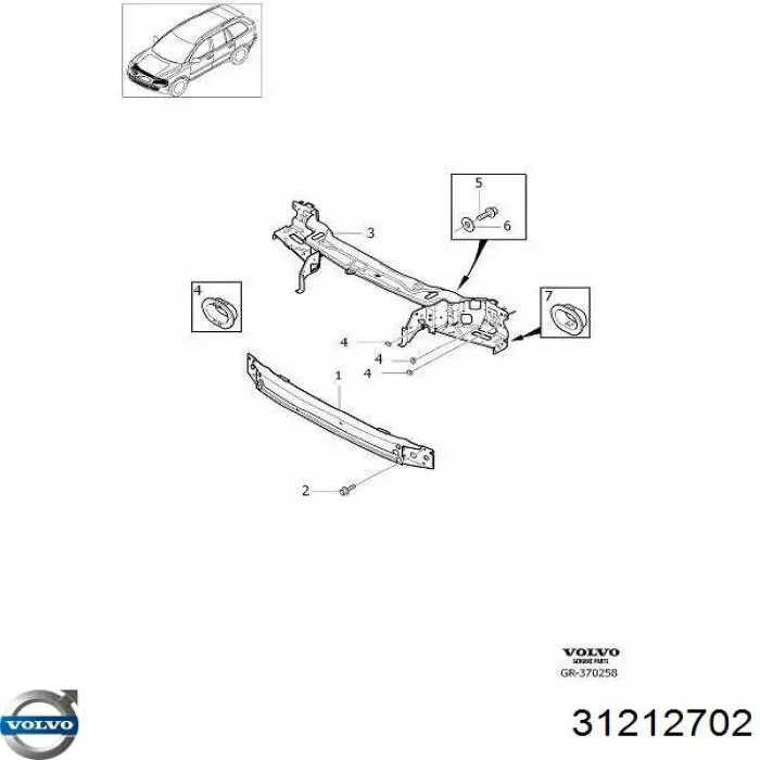 Soporte de radiador superior (panel de montaje para foco) Volvo XC90 