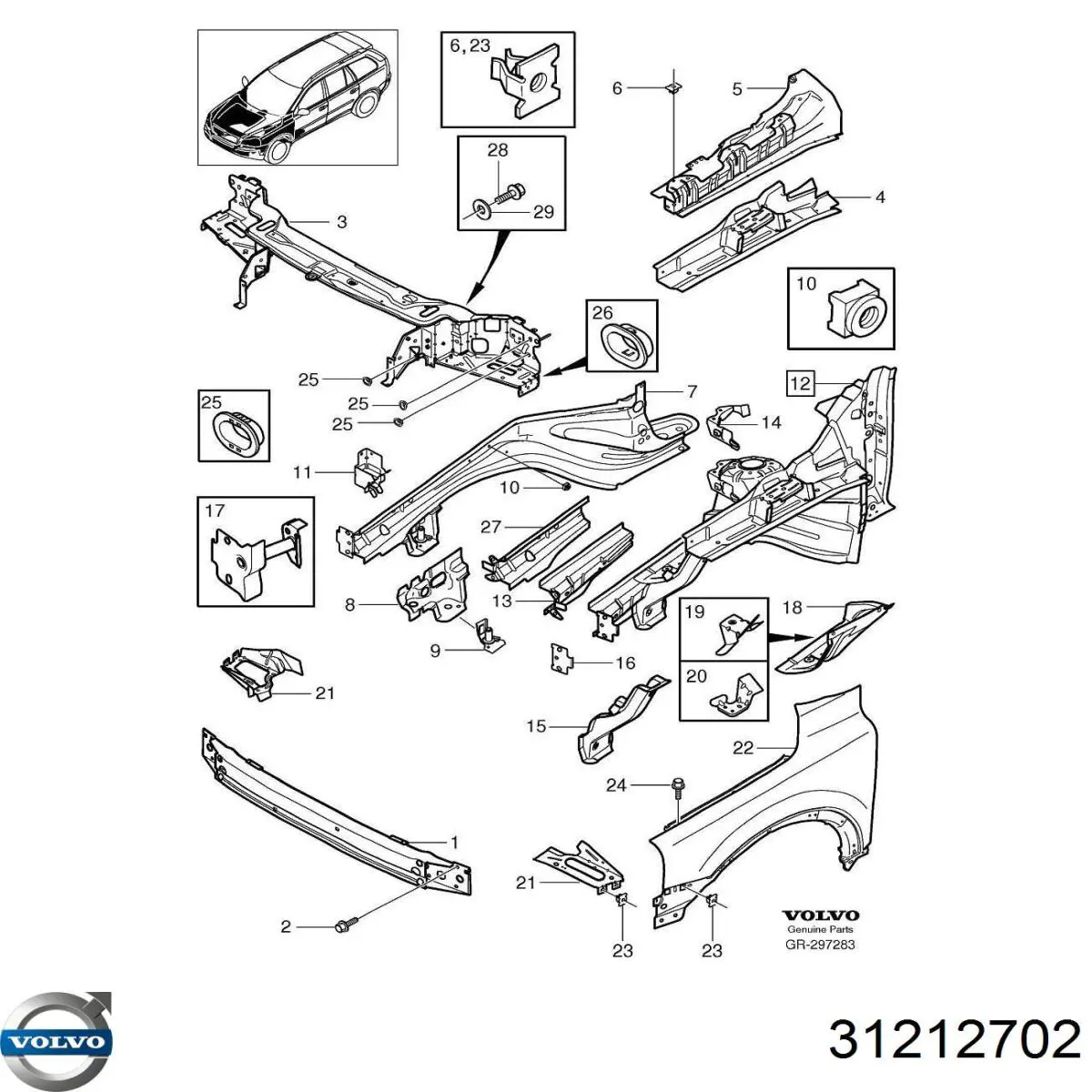 Soporte superior del radiador (panel de montaje de faros) Volvo 31212702 precio, desde 172,79 EUR