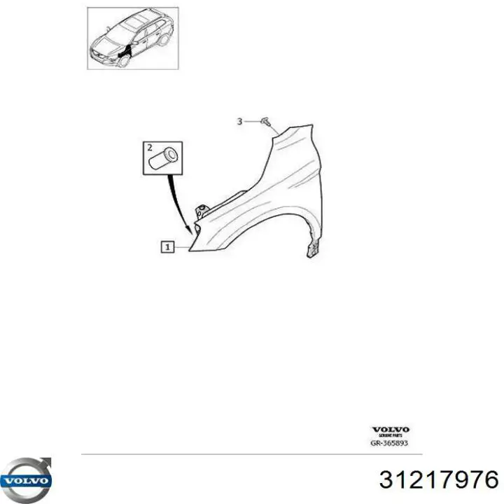 31217976 Volvo guardabarros delantero derecho