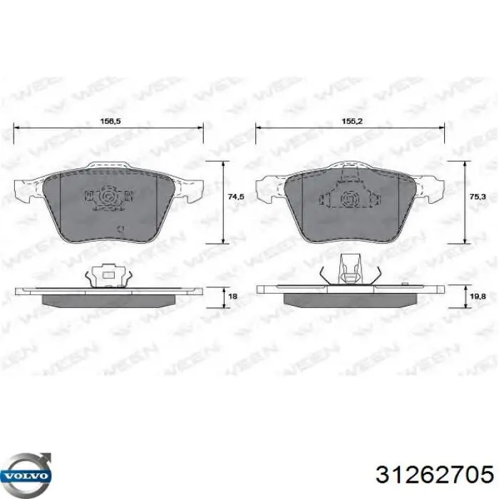 Comprar 31262705 Volvo Pastillas delanteras de freno