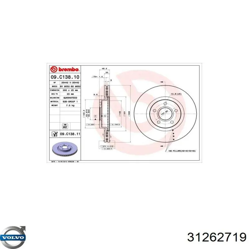 Freno de disco delantero Volvo V40 525, 526