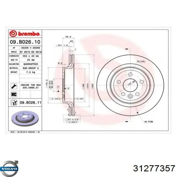 Disco de freno trasero Volvo 31277357 precio, desde 40,81 EUR