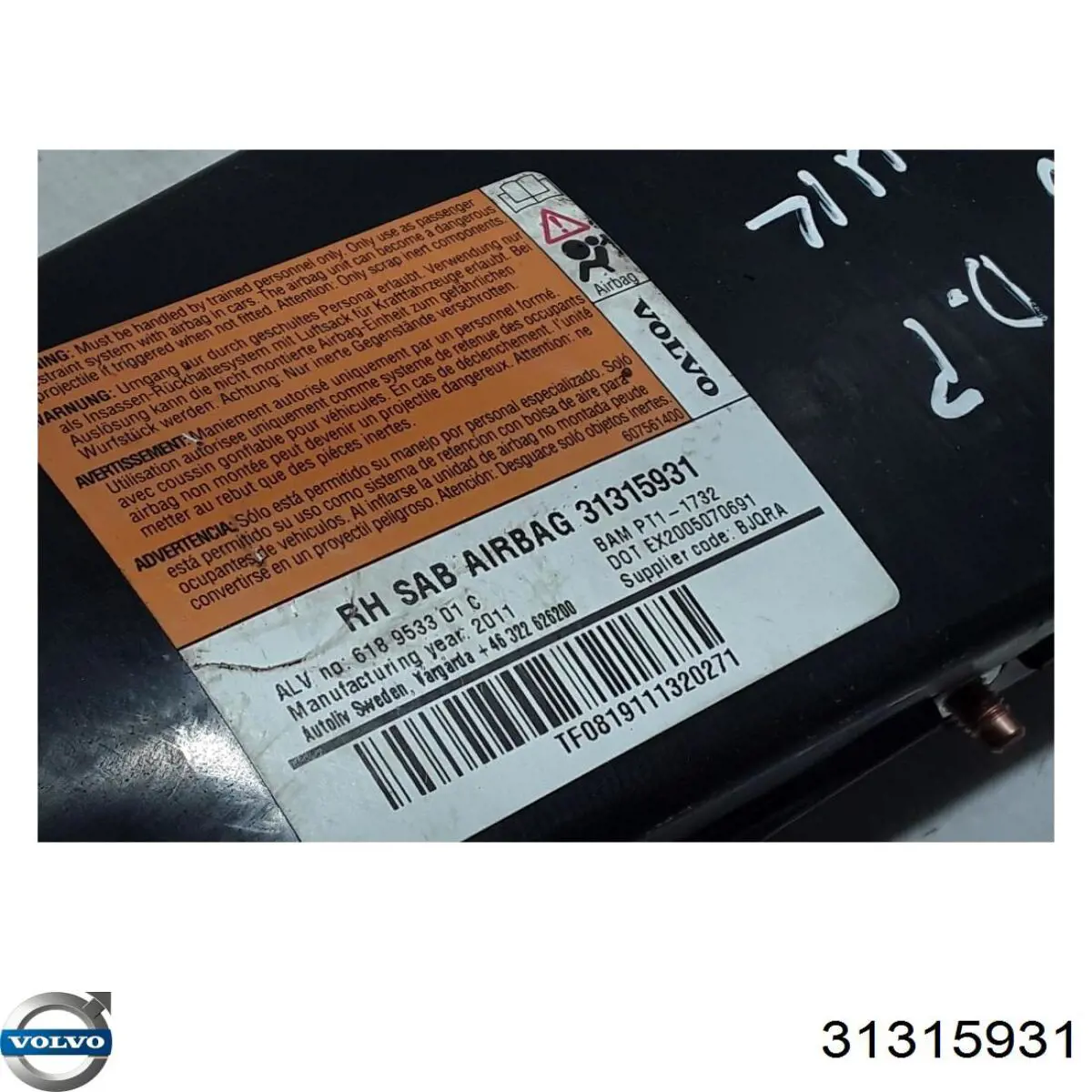 31315931 Volvo airbag lateral de asiento derecho