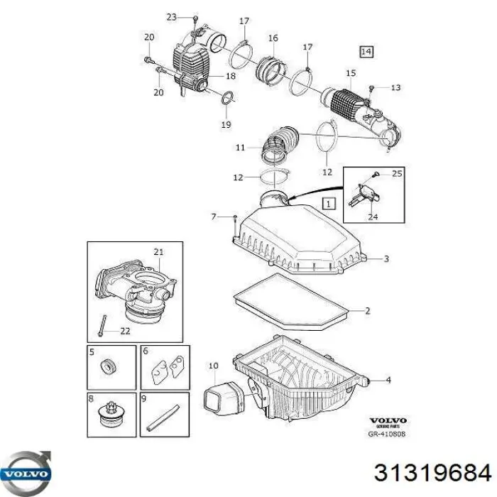 31319684 Volvo Carcasa del filtro de aire