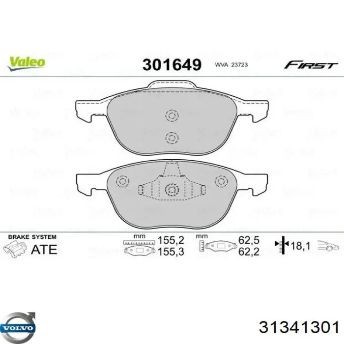 Pastillas de freno delanteras Volvo 31341301