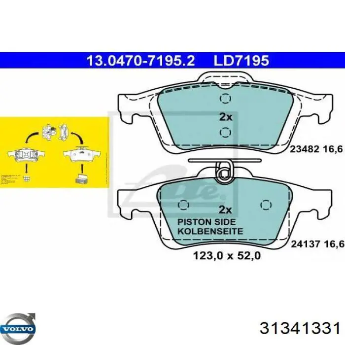 31341331 Volvo pastillas de freno traseras