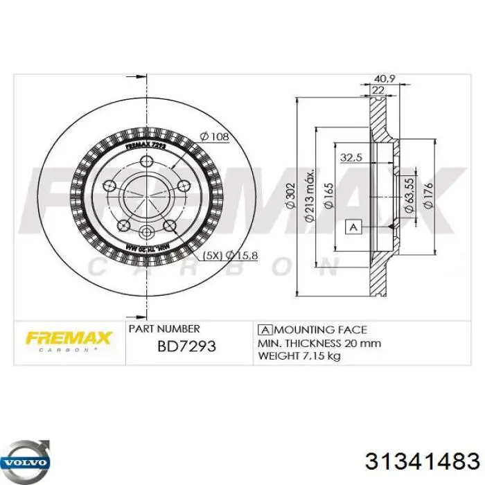 Disco de freno trasero Volvo 31341483 precio, desde 50,17 EUR