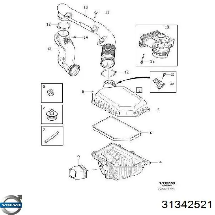 31342521 Volvo sensor de flujo de aire/medidor de flujo (flujo de aire masibo)