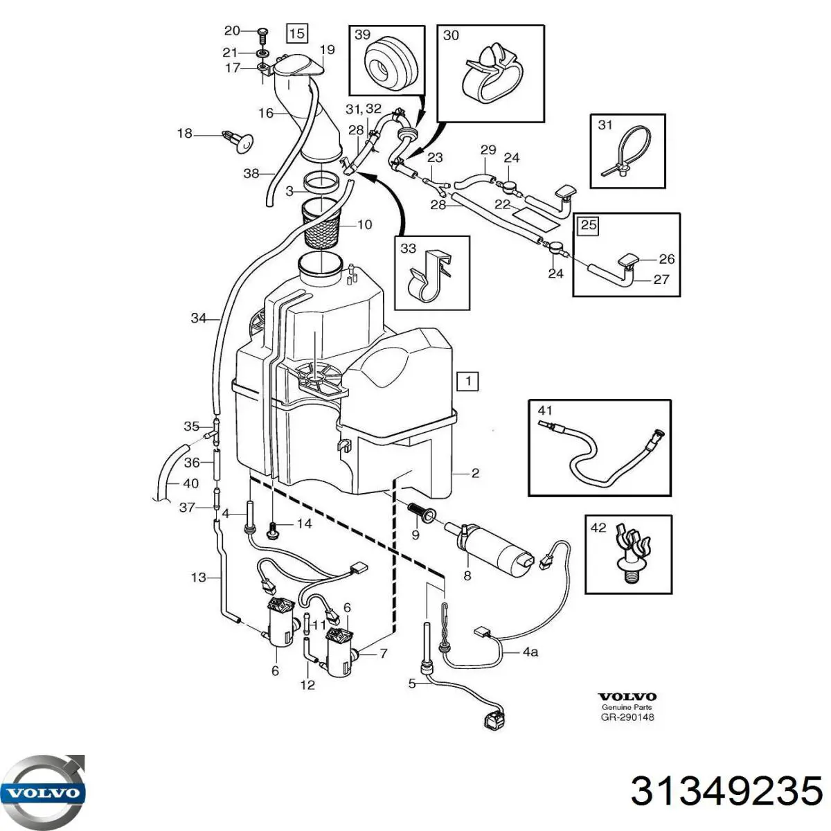 Bomba de agua limpiaparabrisas, delantera Volvo 31349235 precio, desde 15,76 EUR