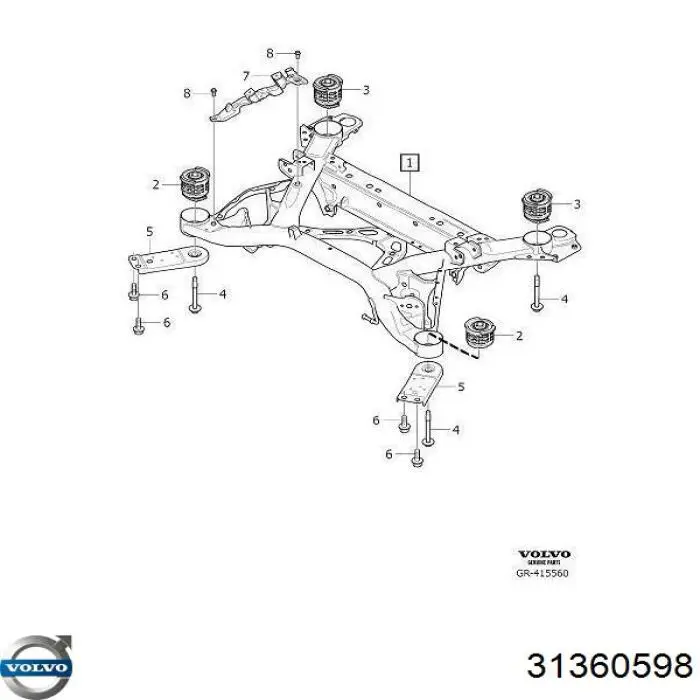 Cojin De Viga Trasera para Volvo S60 (224)