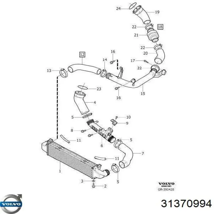 Junta tórica del tubo del intercooler 31370994 Volvo