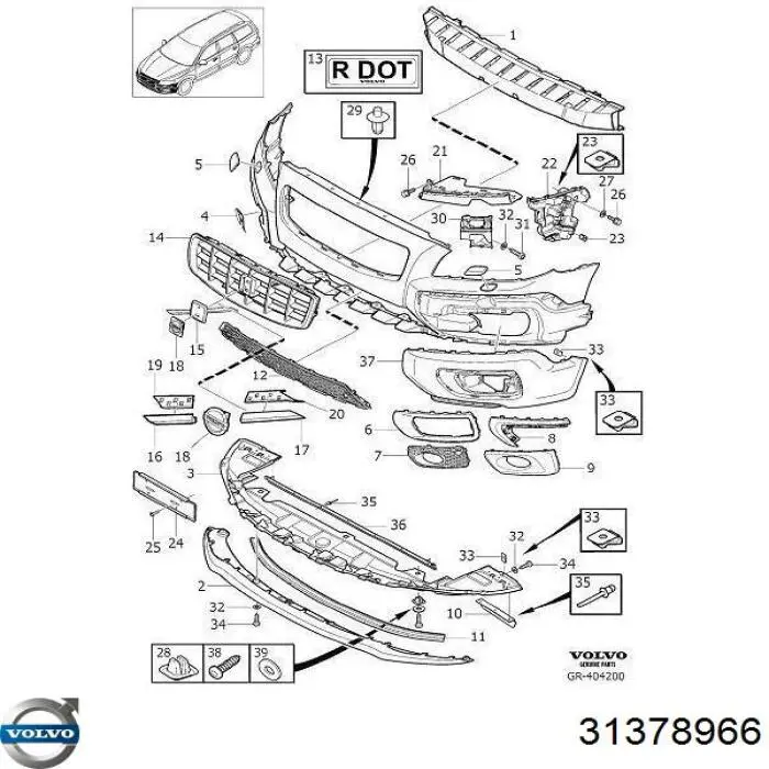 31378966 Volvo listón embellecedor/protector, parachoques delantero derecho