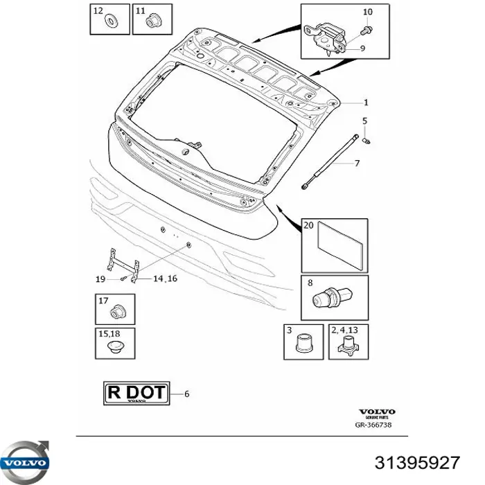 Comprar 31395927 Volvo Tope de la tapa del maletero