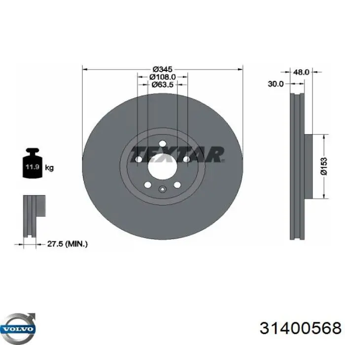 31400568 Volvo freno de disco delantero