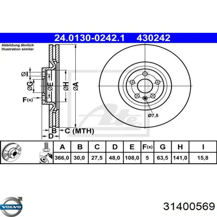 Comprar 31400569 Volvo Freno de disco delantero