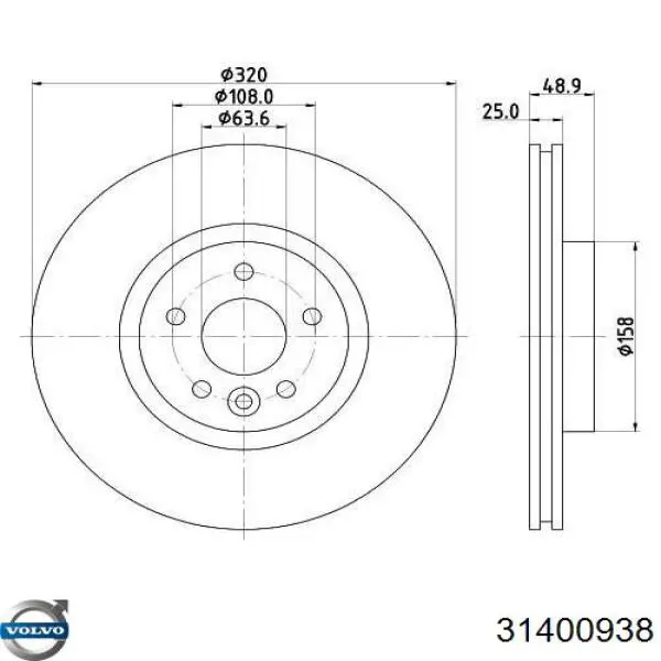 Disco de freno delantero Volvo 31400938