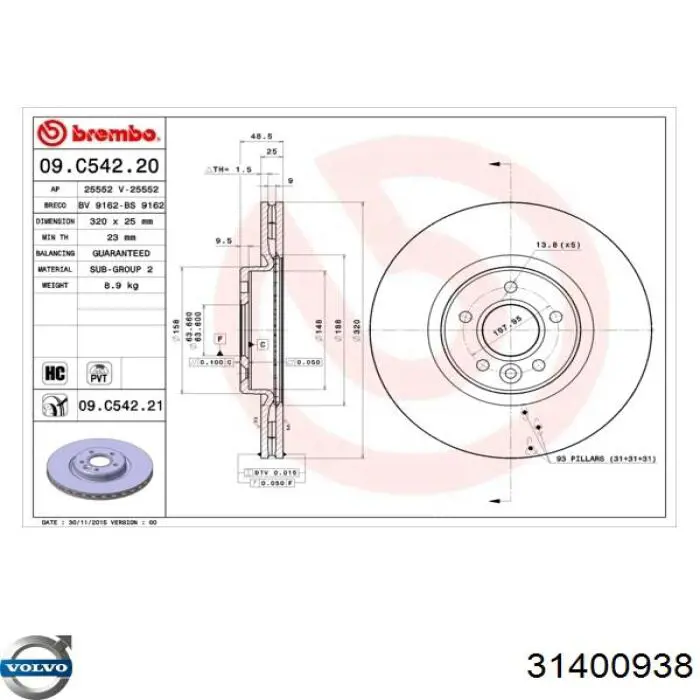 Comprar 31400938 Volvo Freno de disco delantero